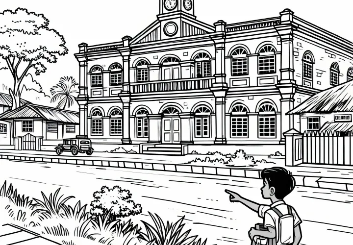 Gambar pewarnaan bangunan kolonial tua - Gratis untuk diunduh