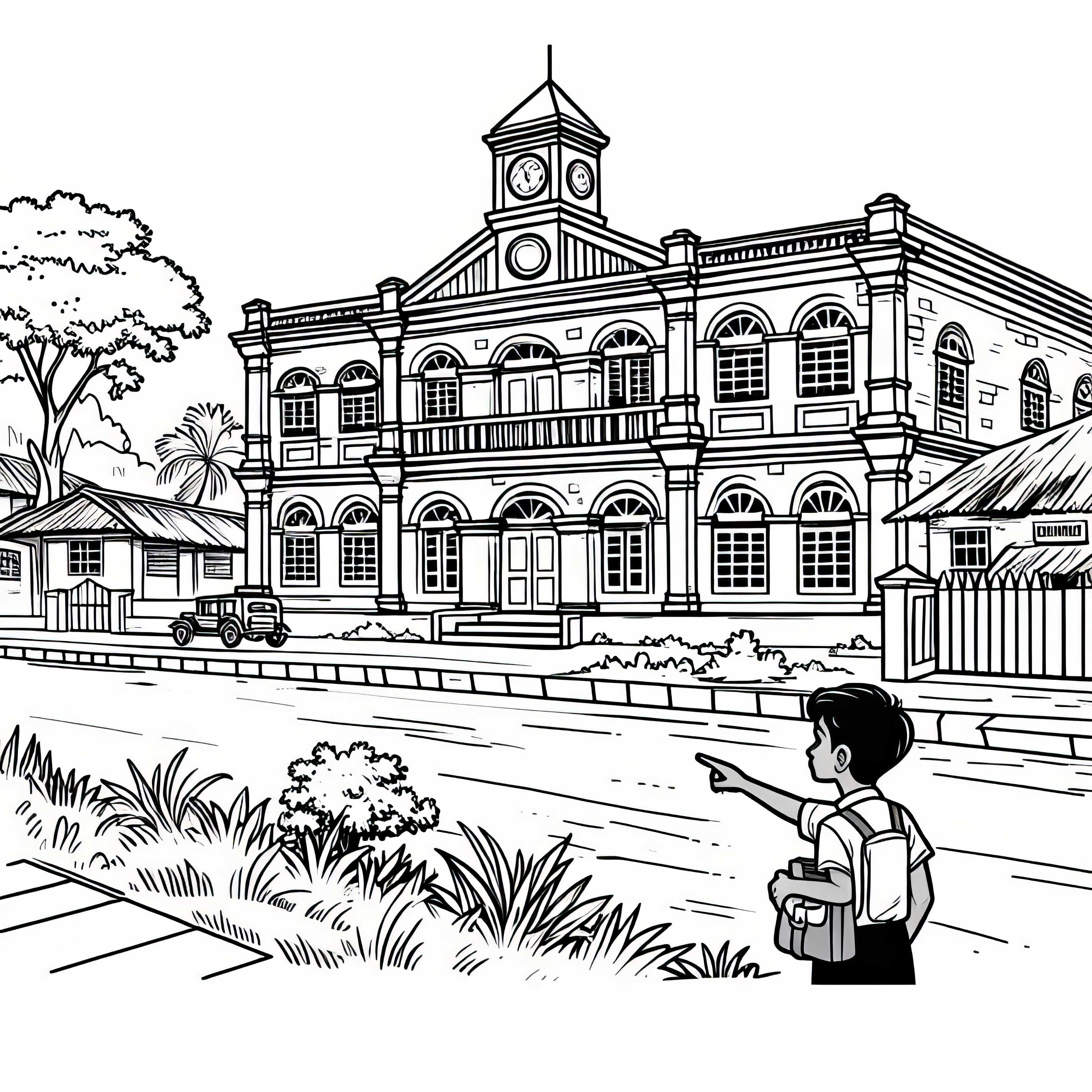 Coloring page of the old colonial building - Free to download