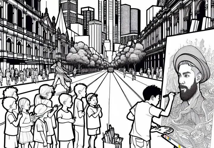Gambar mewarnai seniman jalanan Melbourne gratis