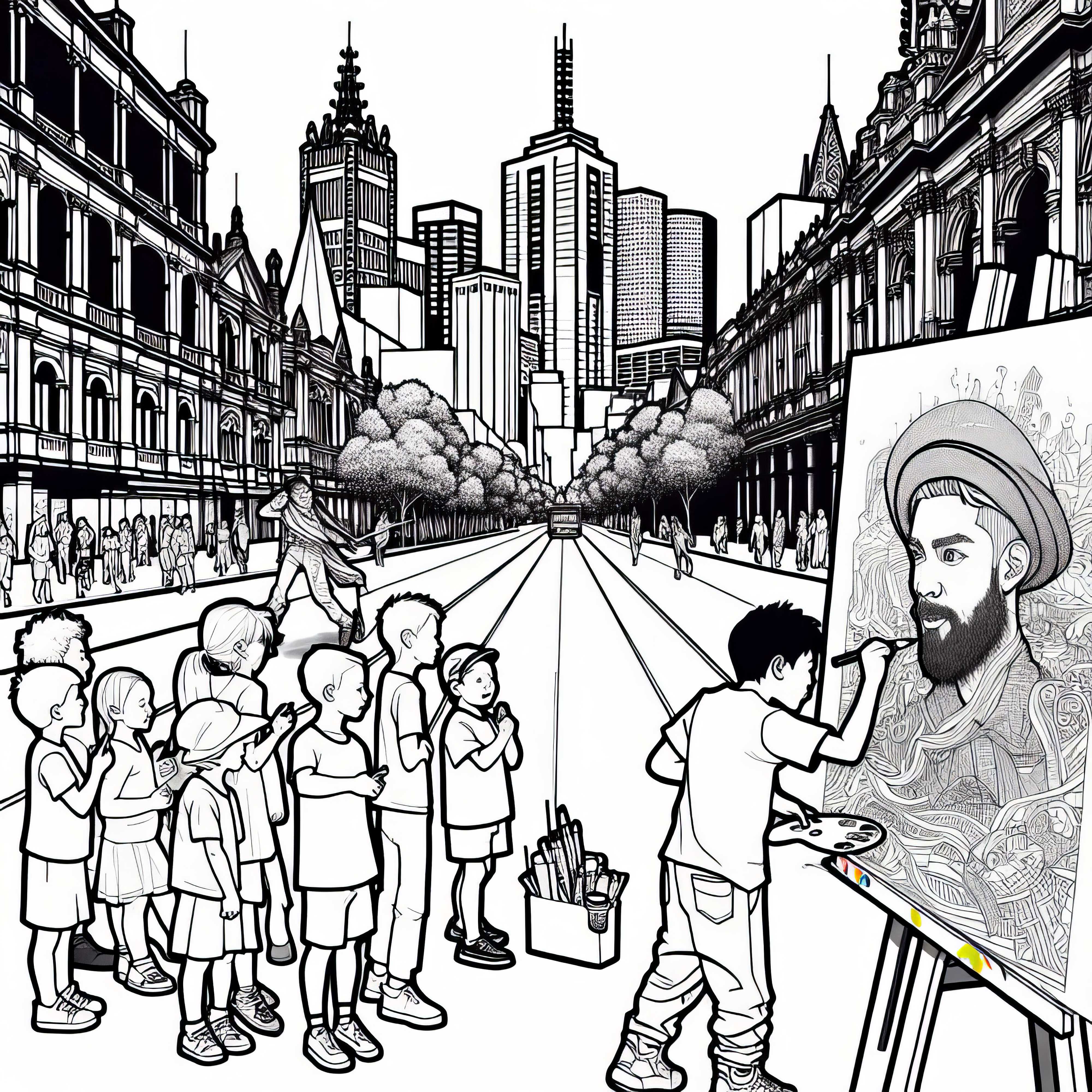 Melbourne Street Artist Coloring Page Free