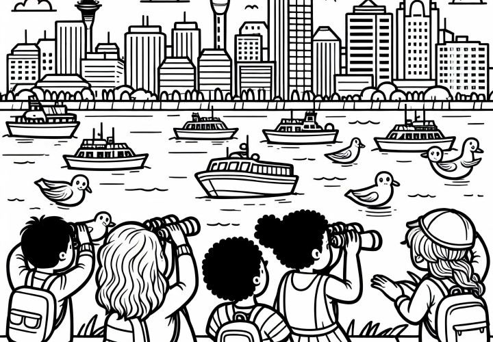 Auckland Boats in the Harbor - Coloring Page Free