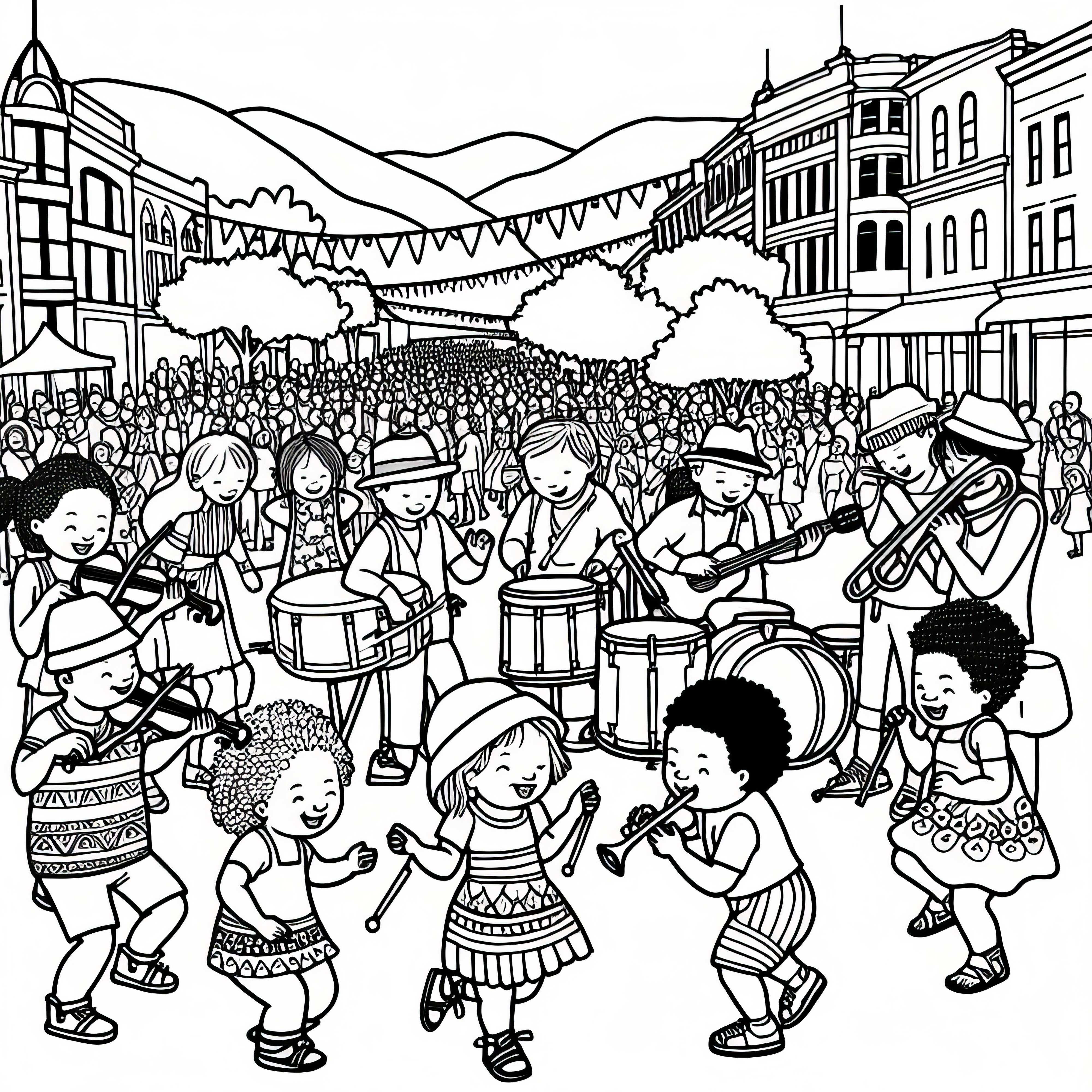 Wellington Street Festival with Musicians - Free Coloring Page Wellington Street Festival with Musicians – Coloring Page Free