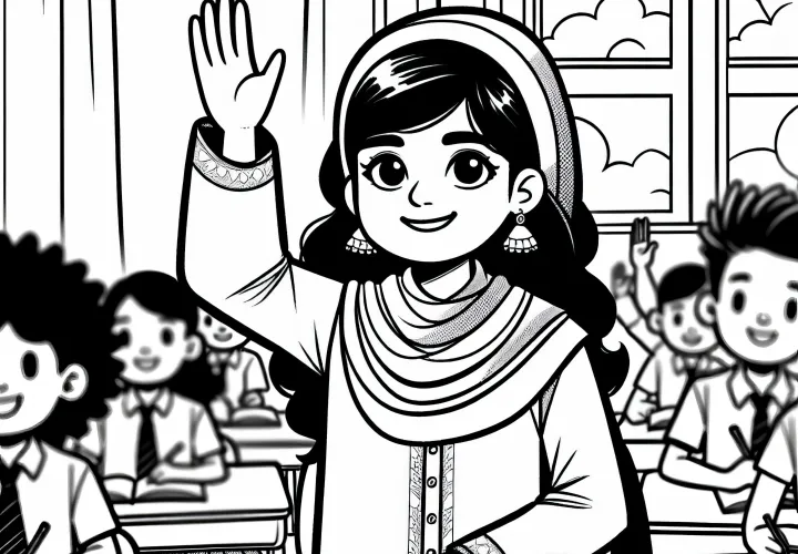 Barn løfter hånden i undervisningen – Gratis malebog