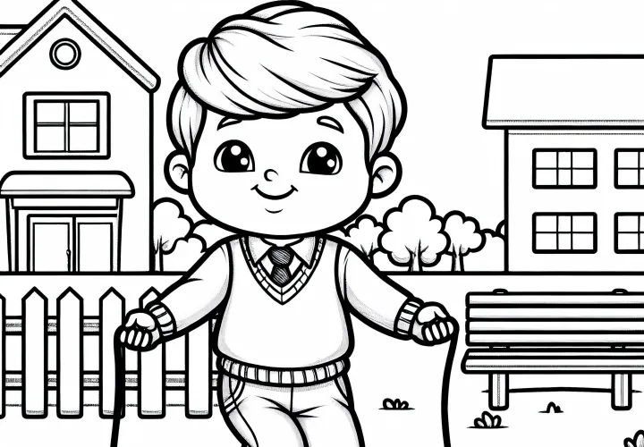 Barn hopper på sejlgarn på skolegården – Malebillede gratis