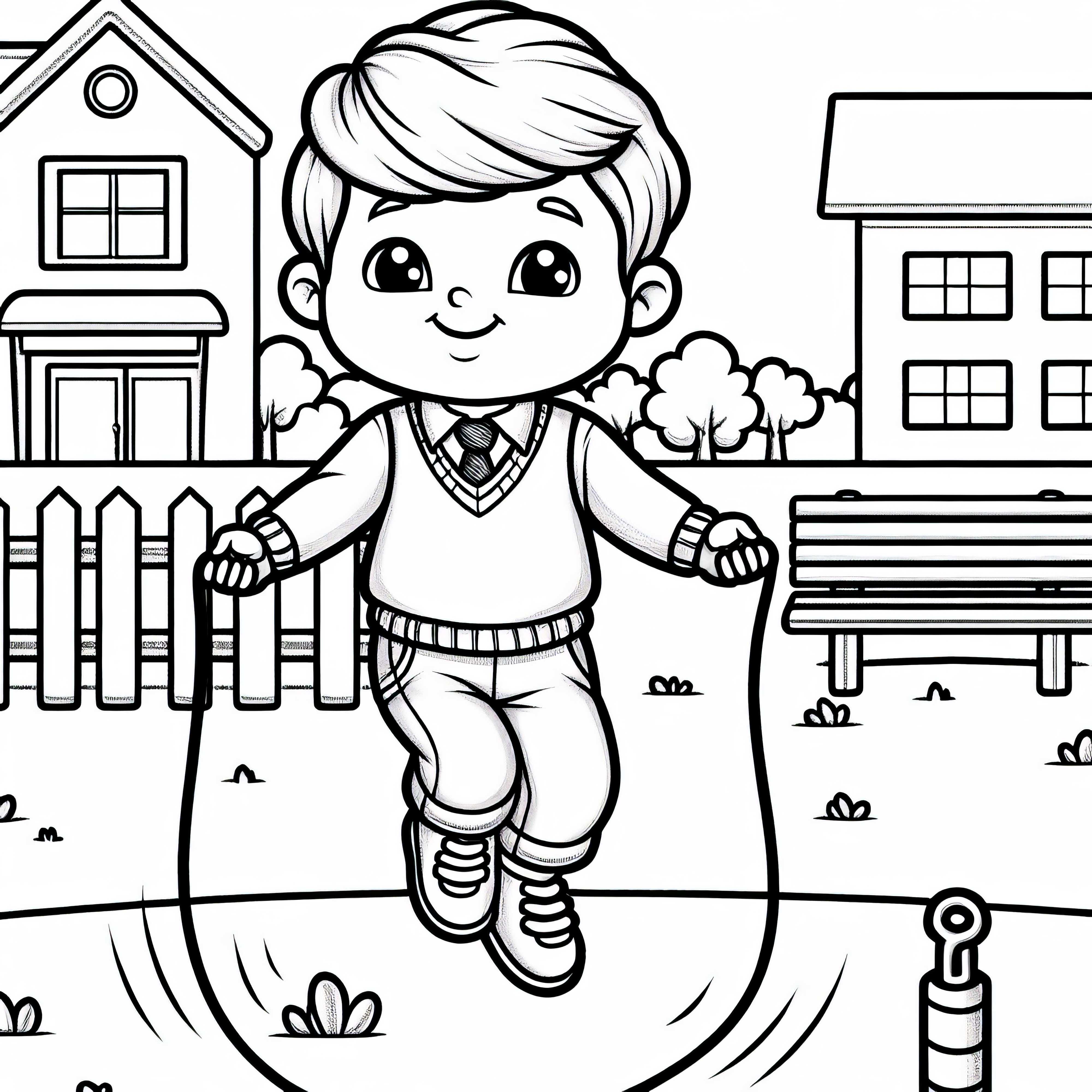 Criança pulando corda no pátio da escola – Desenho para colorir gratuito Criança pulando corda no pátio da escola - Desenho para colorir grátis