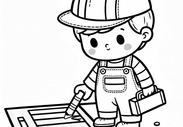 Criança desenha listras de zebra na calçada com giz vestida de trabalhador de rua - Página para colorir grátis