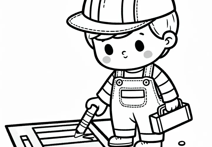 Criança desenha listras de zebra na calçada com giz vestida de trabalhador de rua - Página para colorir grátis