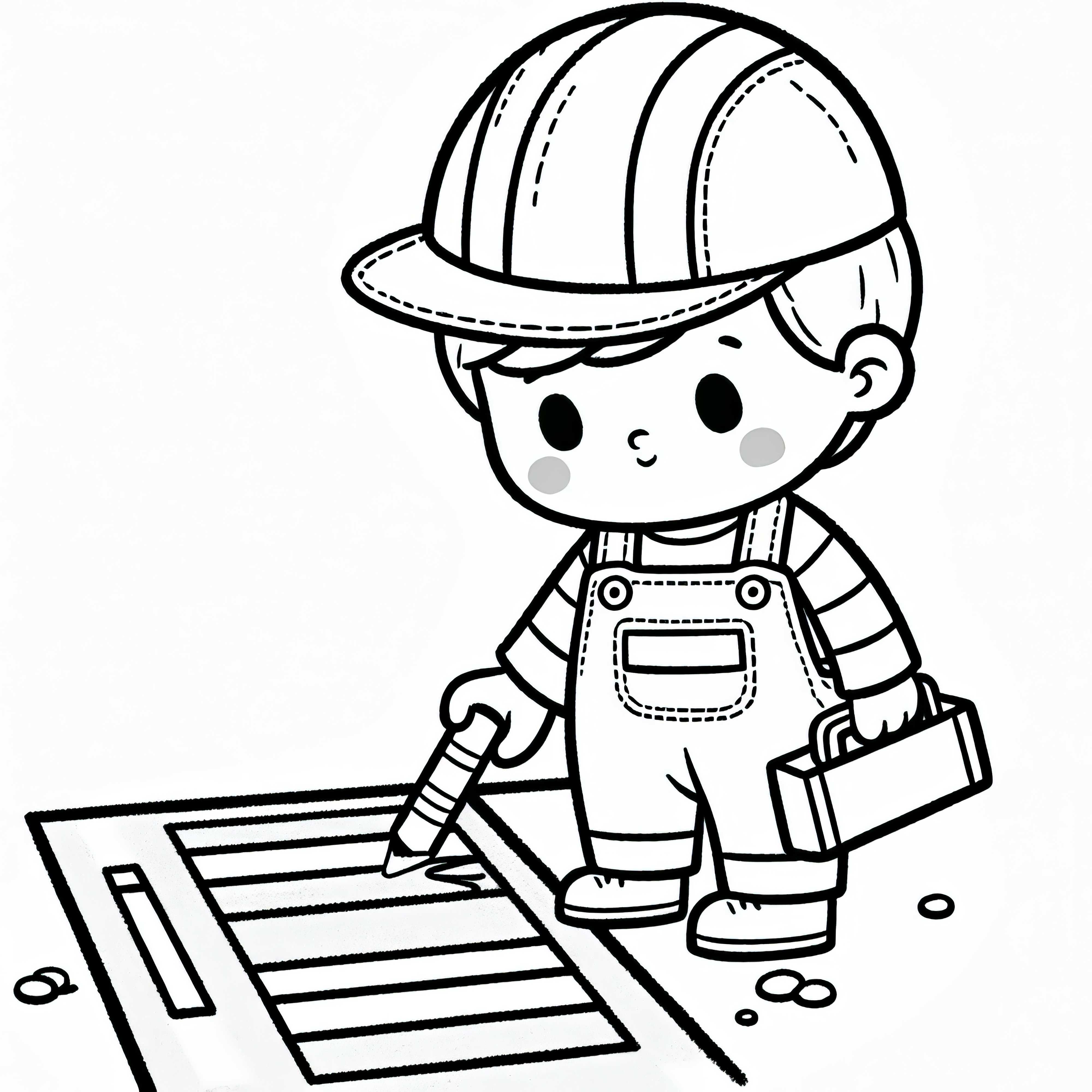 Criança desenha faixas de pedestres com giz na calçada vestida de trabalhador de rua - Desenho para colorir grátis