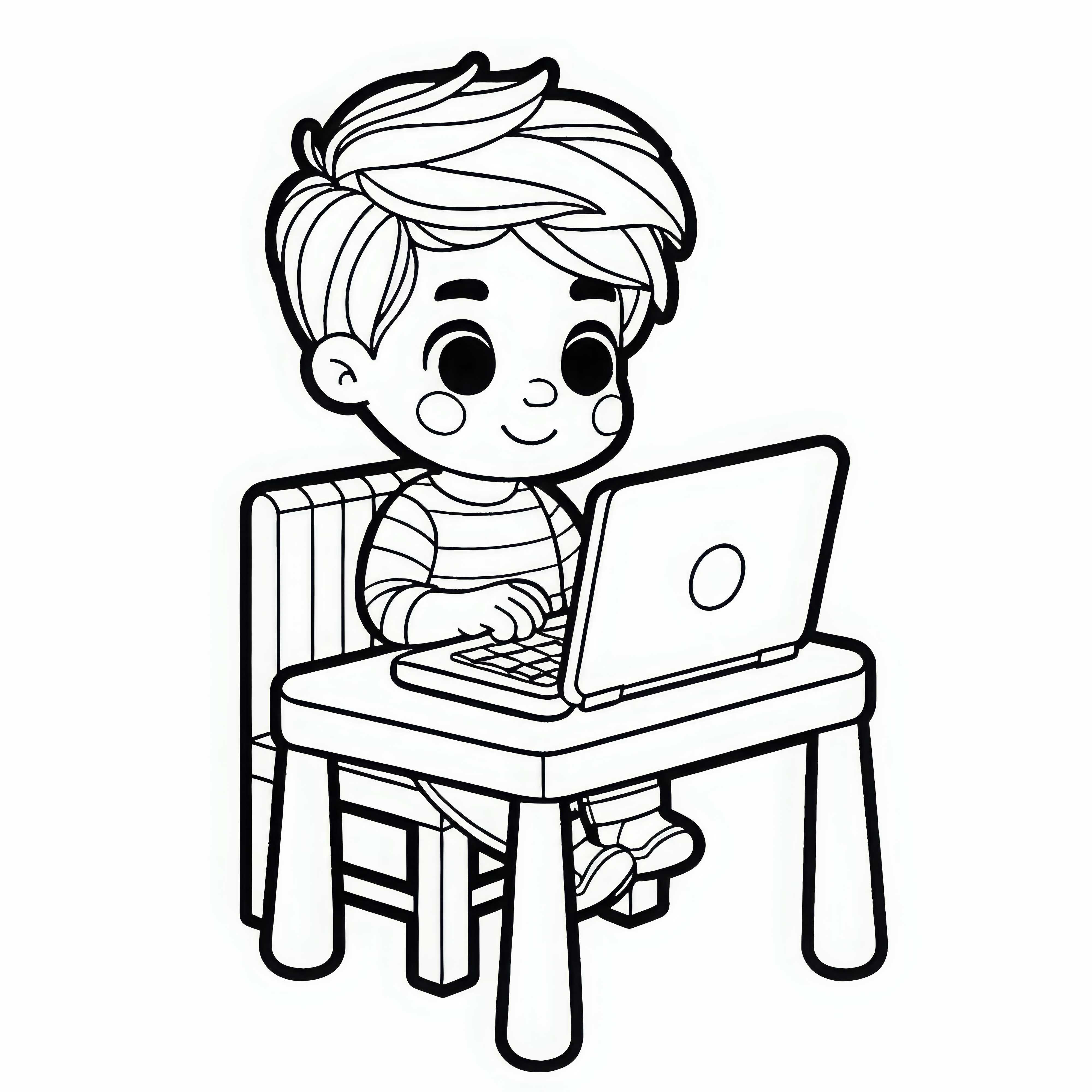 Criança sentada à mesa de jogos com um laptop, trabalhando como mamãe ou papai – Desenho para colorir grátis Criança sentada à mesa de jogos com laptop, trabalhando como mamãe ou papai – Desenho para colorir grátis