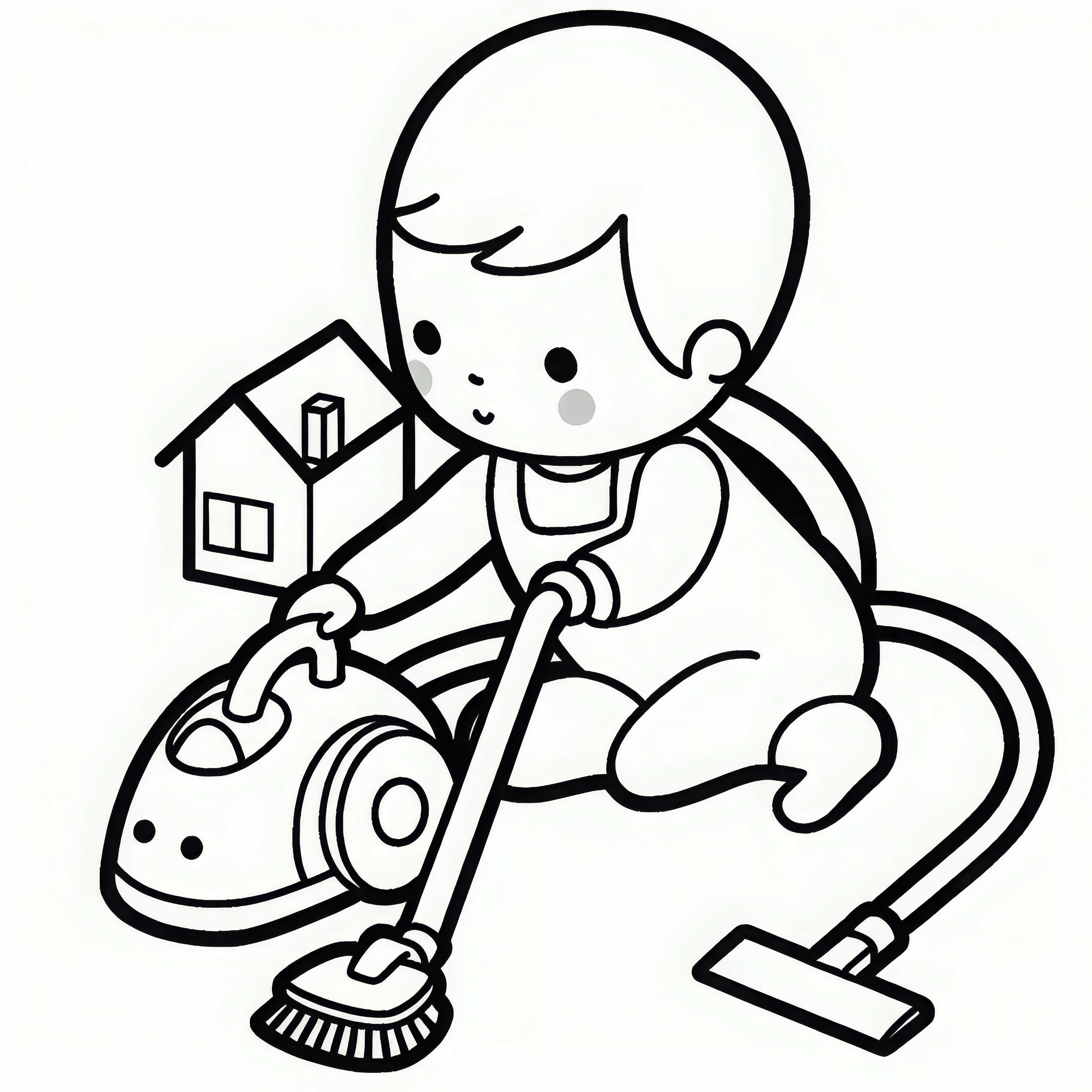 Criança faz limpeza com aspirador de pó de brinquedo - Modelo para colorir grátis