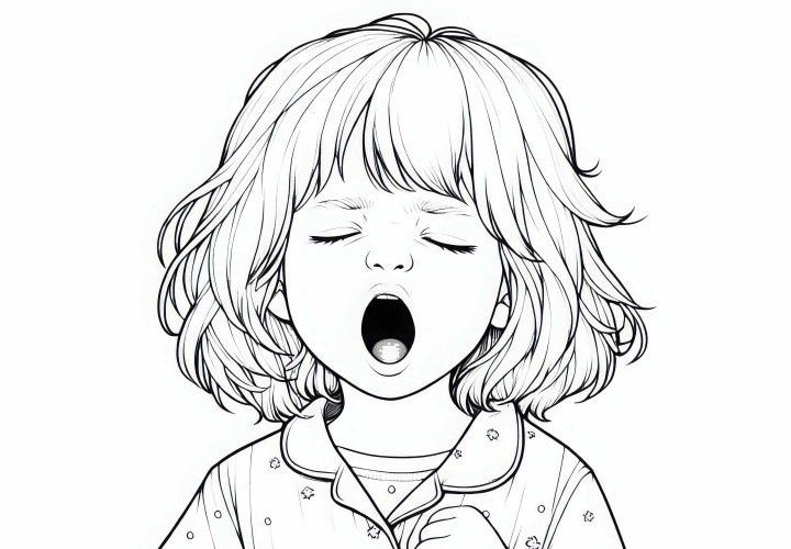 A gyerek ásítozik, felruházza magát pizsamával – ingyenes színezőlap