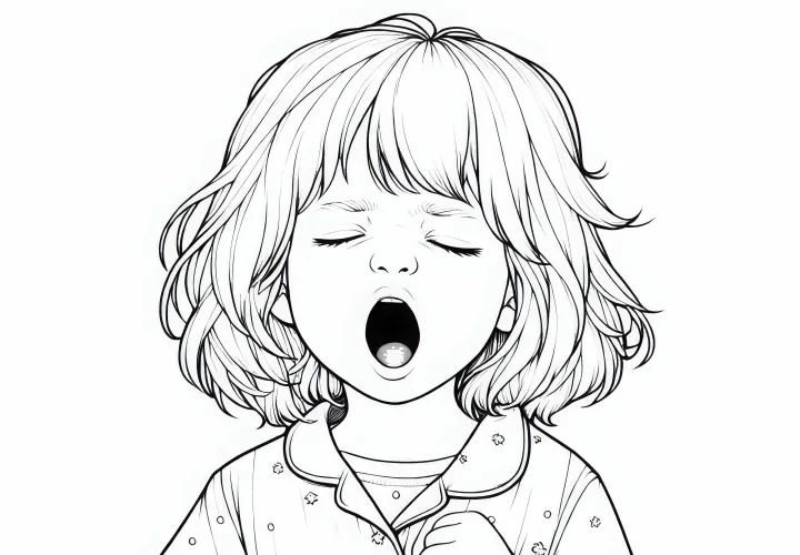 A gyerek ásítozik, felruházza magát pizsamával – ingyenes színezőlap