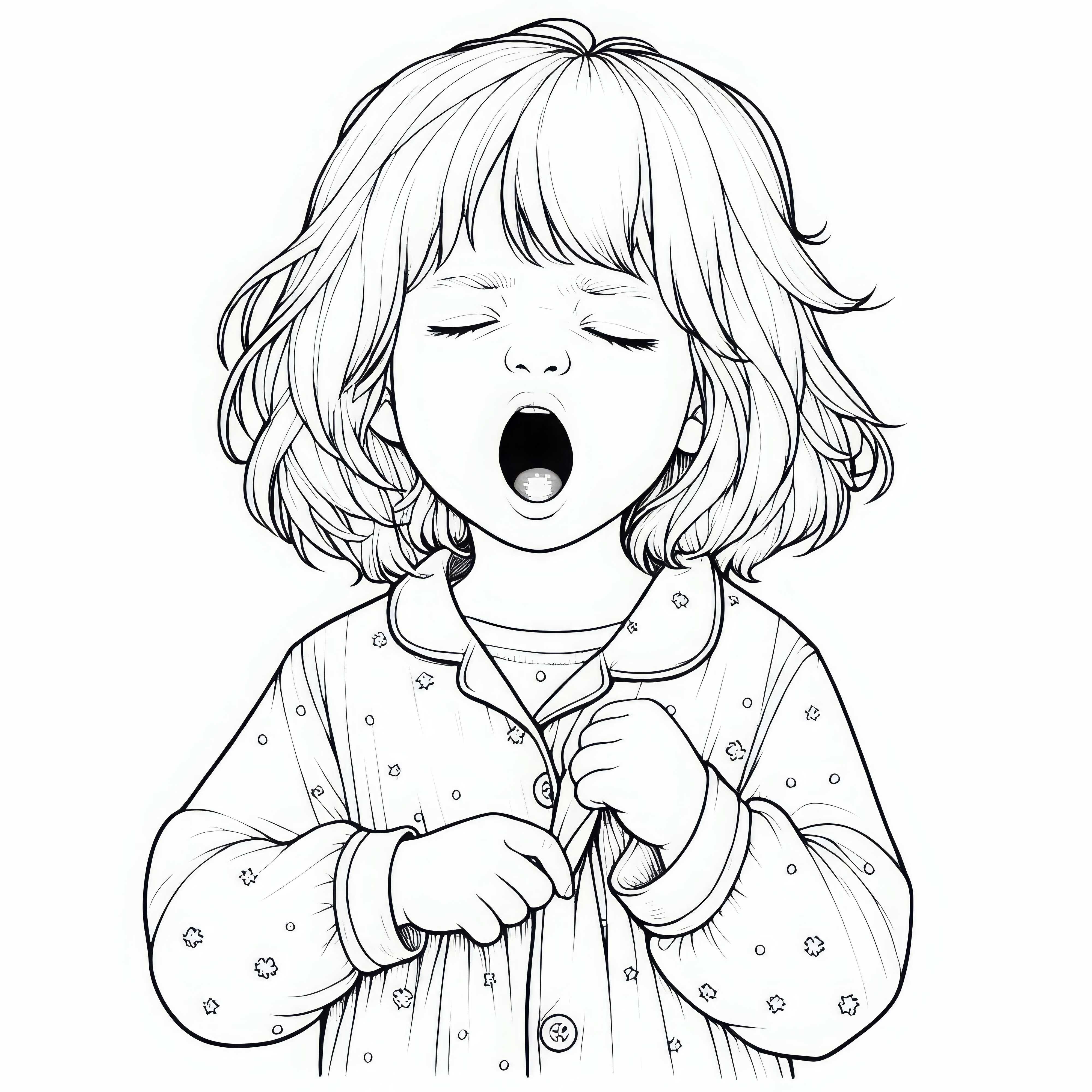 A gyermek ásít, felveszi a pizsamáját – Ingyenes színezőoldal