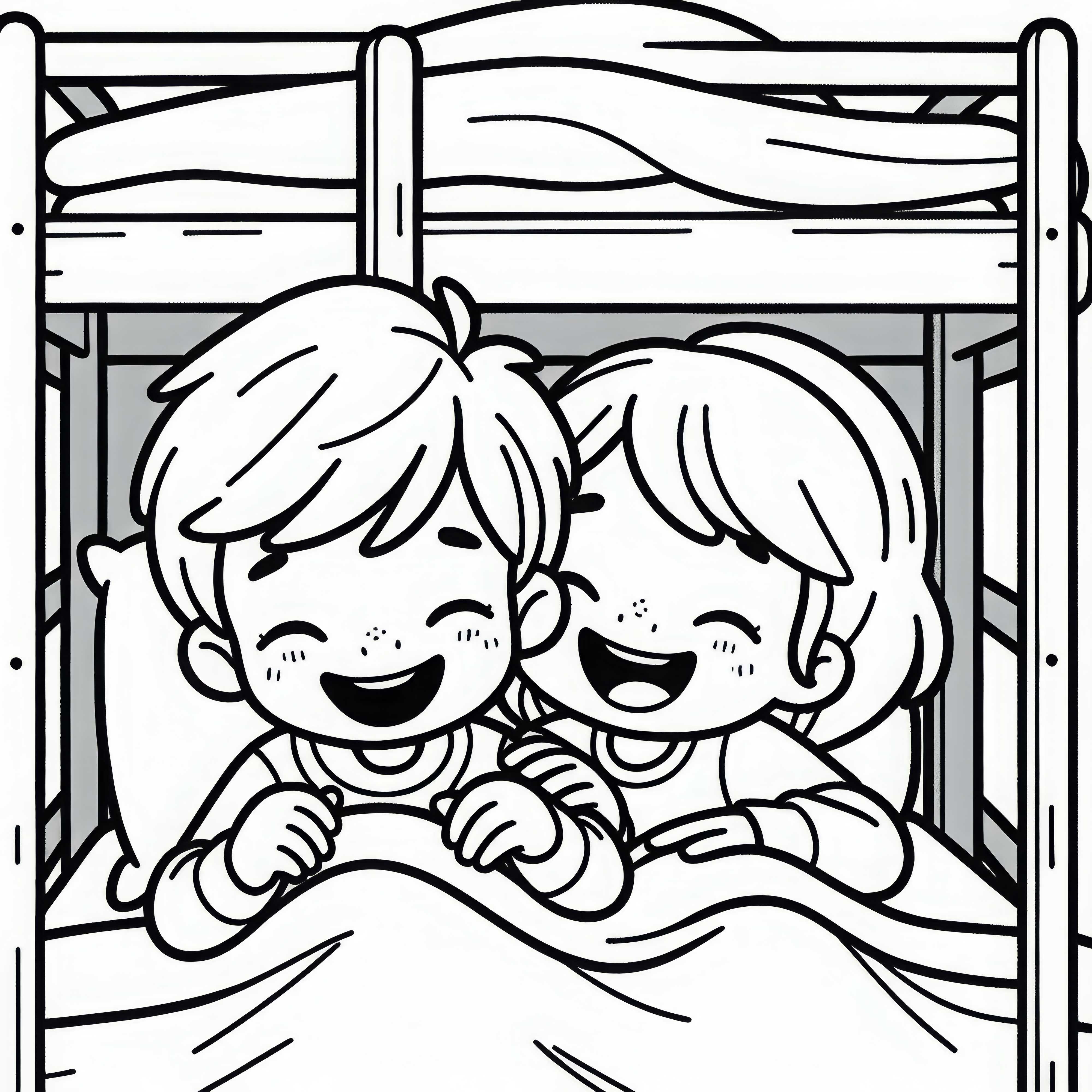 Testvérek együtt nevetnek a emeletes ágyban – Ingyenes színezőlap