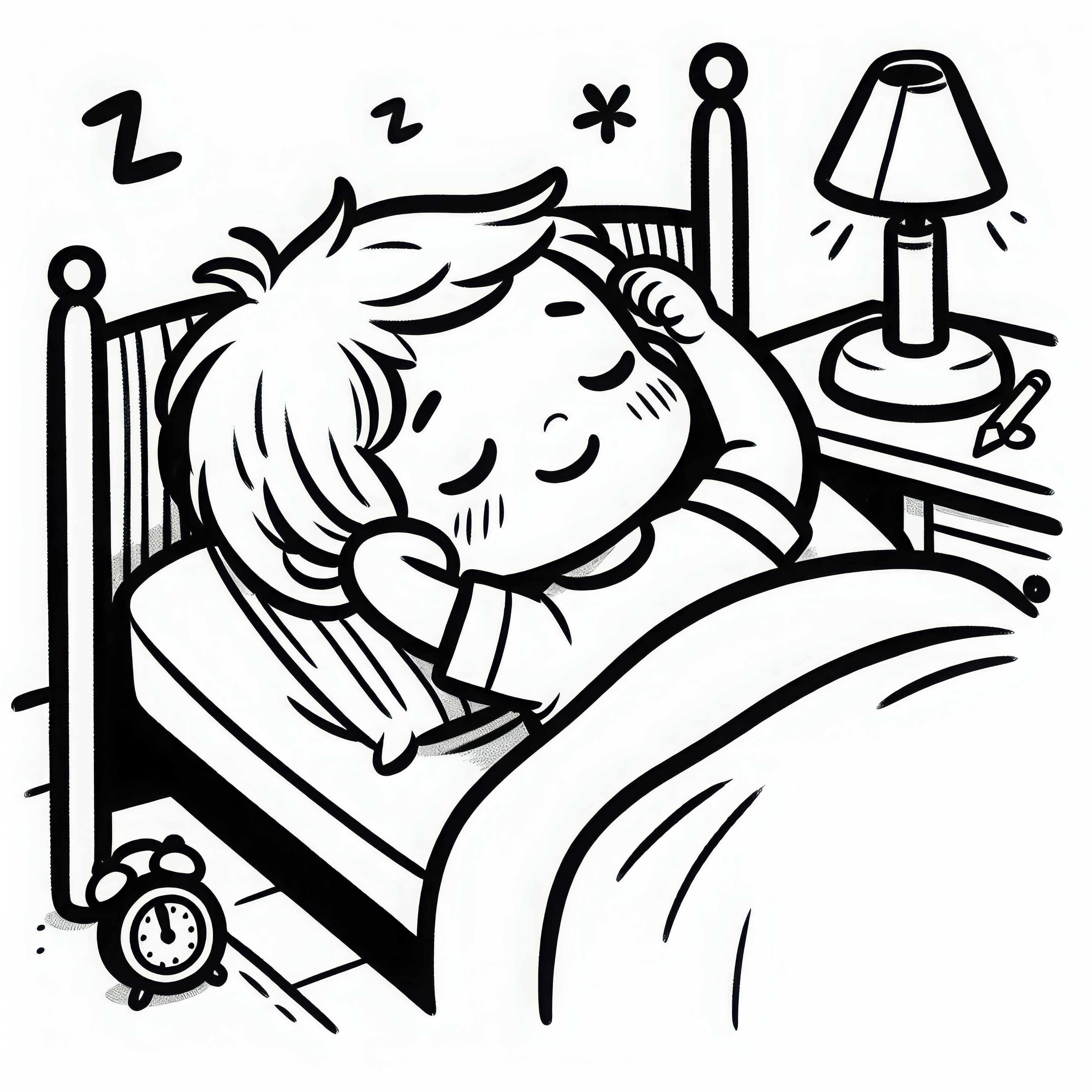 Criança se espreguiçando sonolenta na cama – Modelo para colorir grátis Criança se espreguiçando sonolenta na cama – Modelo de colorir grátis