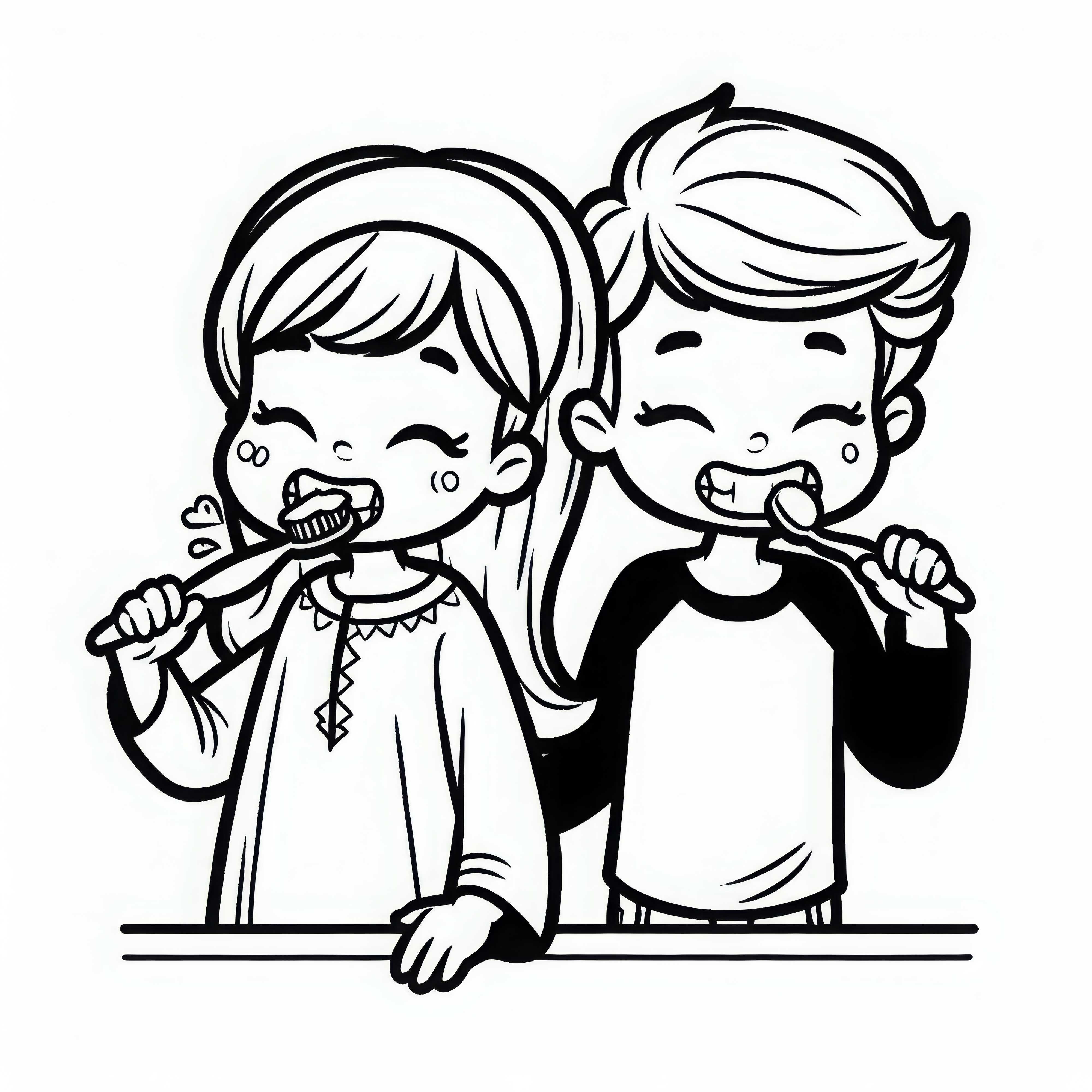 Irmãos escovam os dentes ao mesmo tempo e fazem caretas – Desenho para colorir grátis