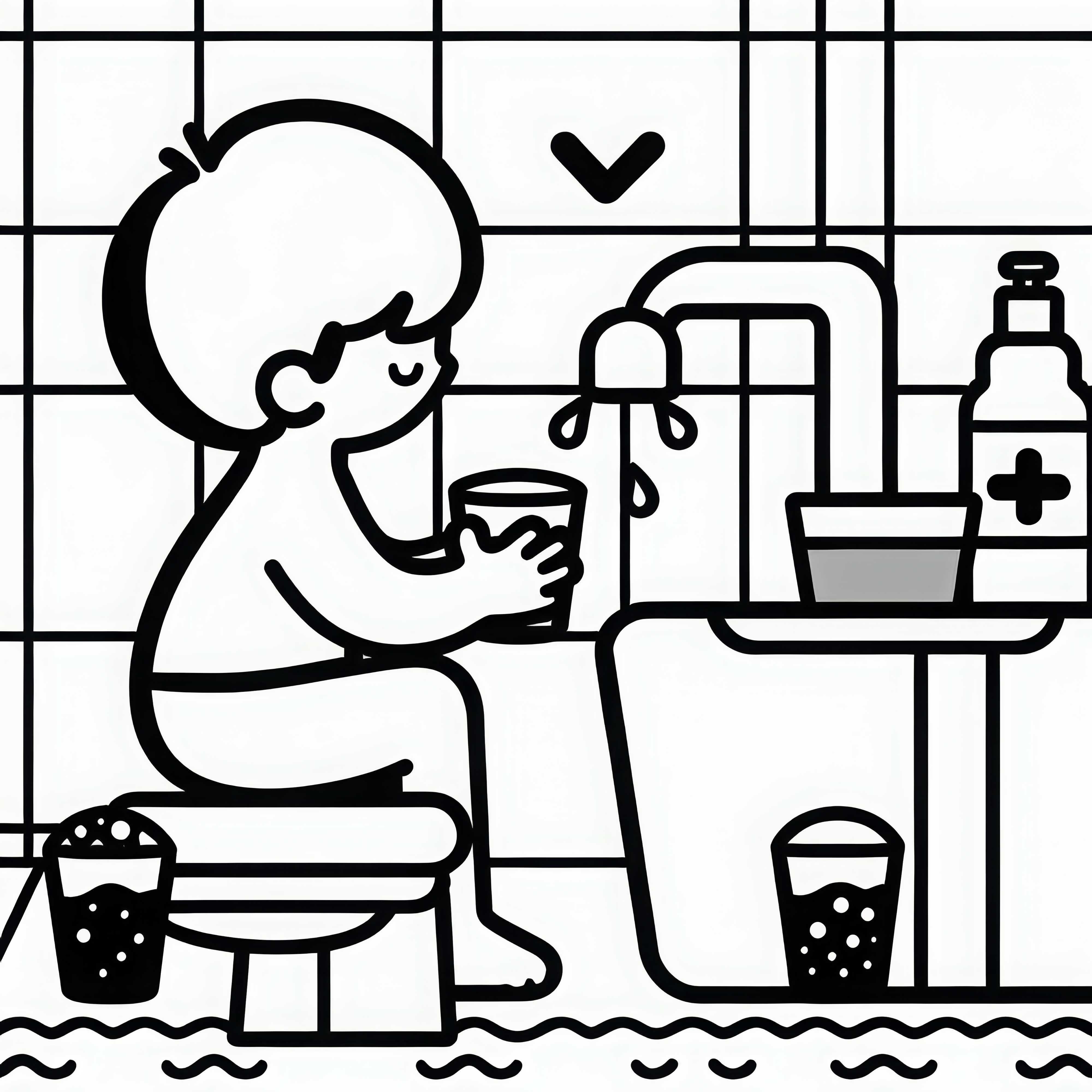 Criança enche copo com água para enxaguar a boca – Desenho para colorir grátis