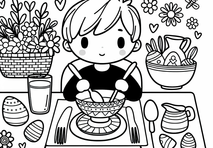 A criança ajuda a arrumar a mesa – Desenho para colorir grátis