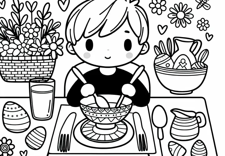 A criança ajuda a arrumar a mesa – Desenho para colorir grátis