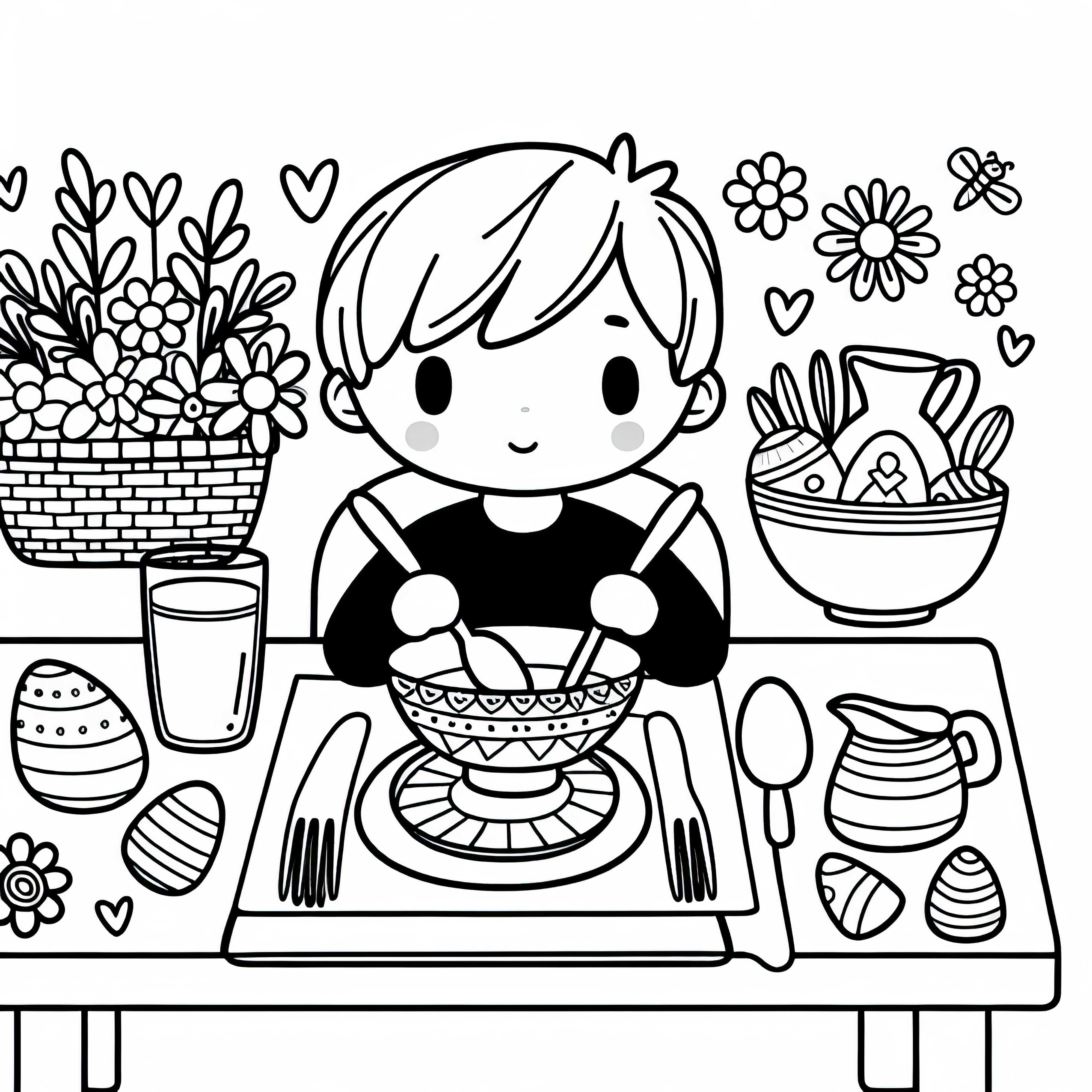 Criança ajuda a arrumar a mesa – desenhos para colorir grátis