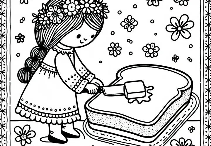 Menino pinta manteiga no pão - Desenho para colorir para download gratuito