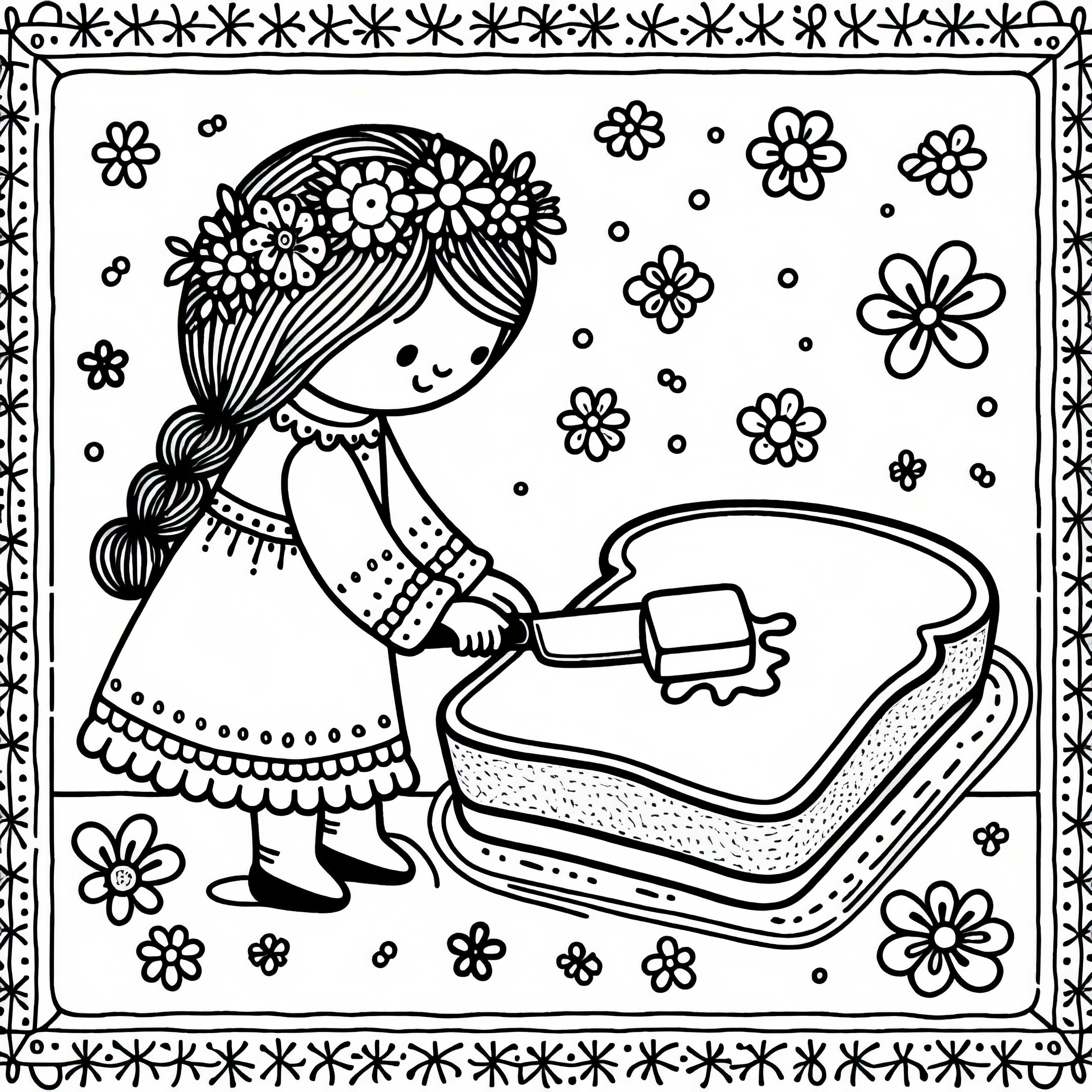 Gyerek kisbárány vajat ken a kenyérre – Színezőlap ingyenes letöltéshez