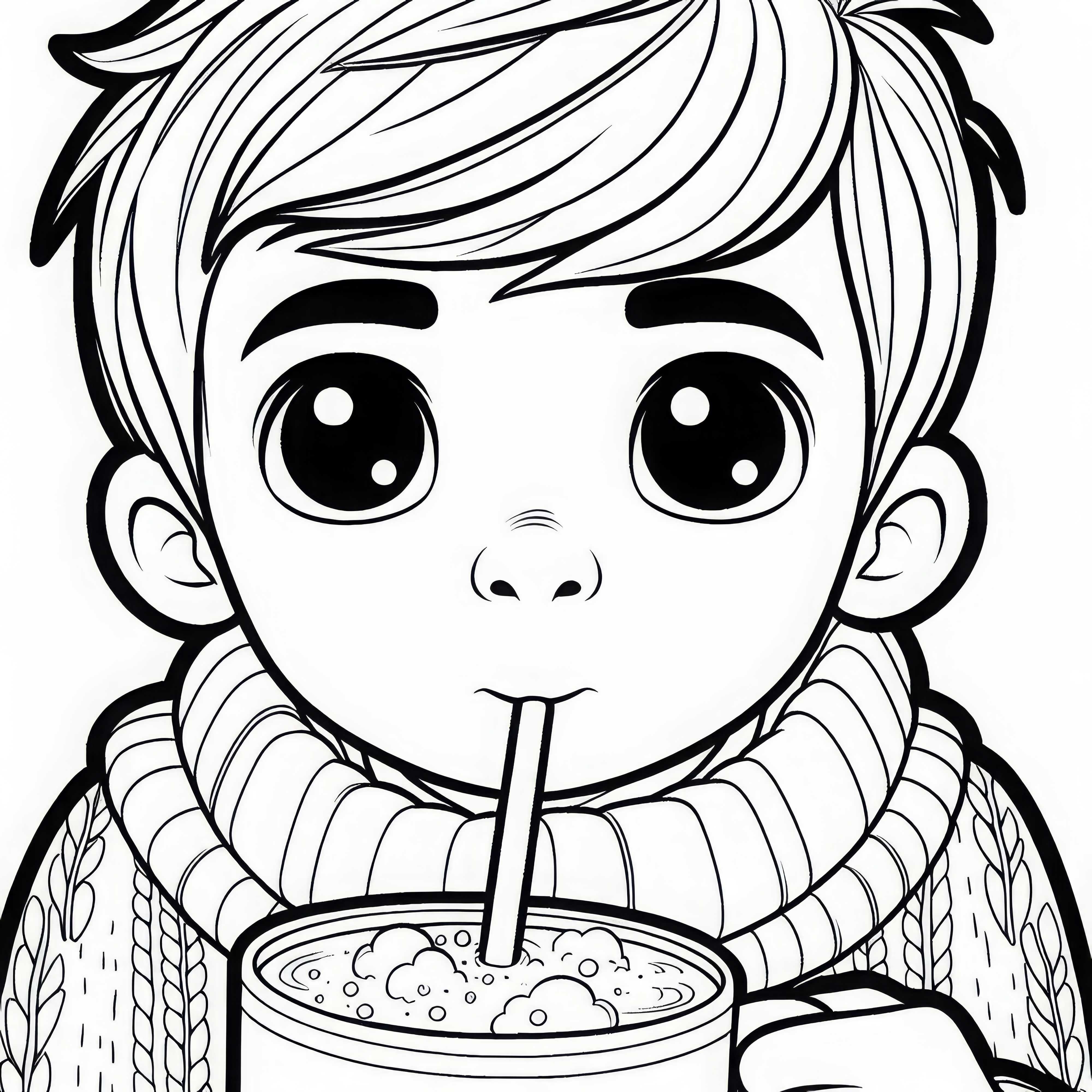 Criança bebe achocolatado com canudo – Imagem para colorir gratuita