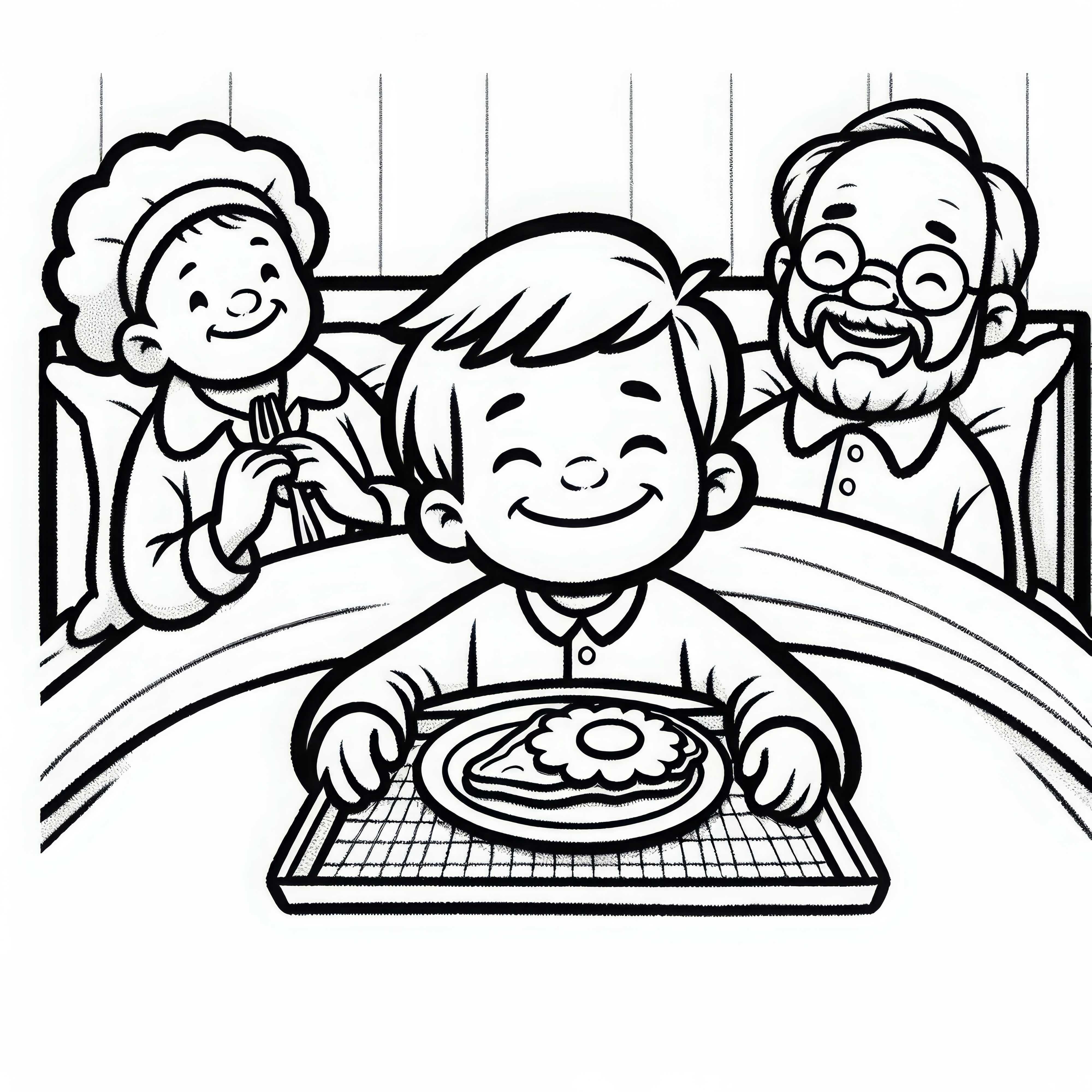 Çocuk ailenin kahvaltısını yatağa getiriyor - Ücretsiz boyama sayfası