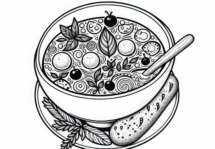 Раскраска супа в качестве закуски – Скачайте бесплатно и раскрасьте