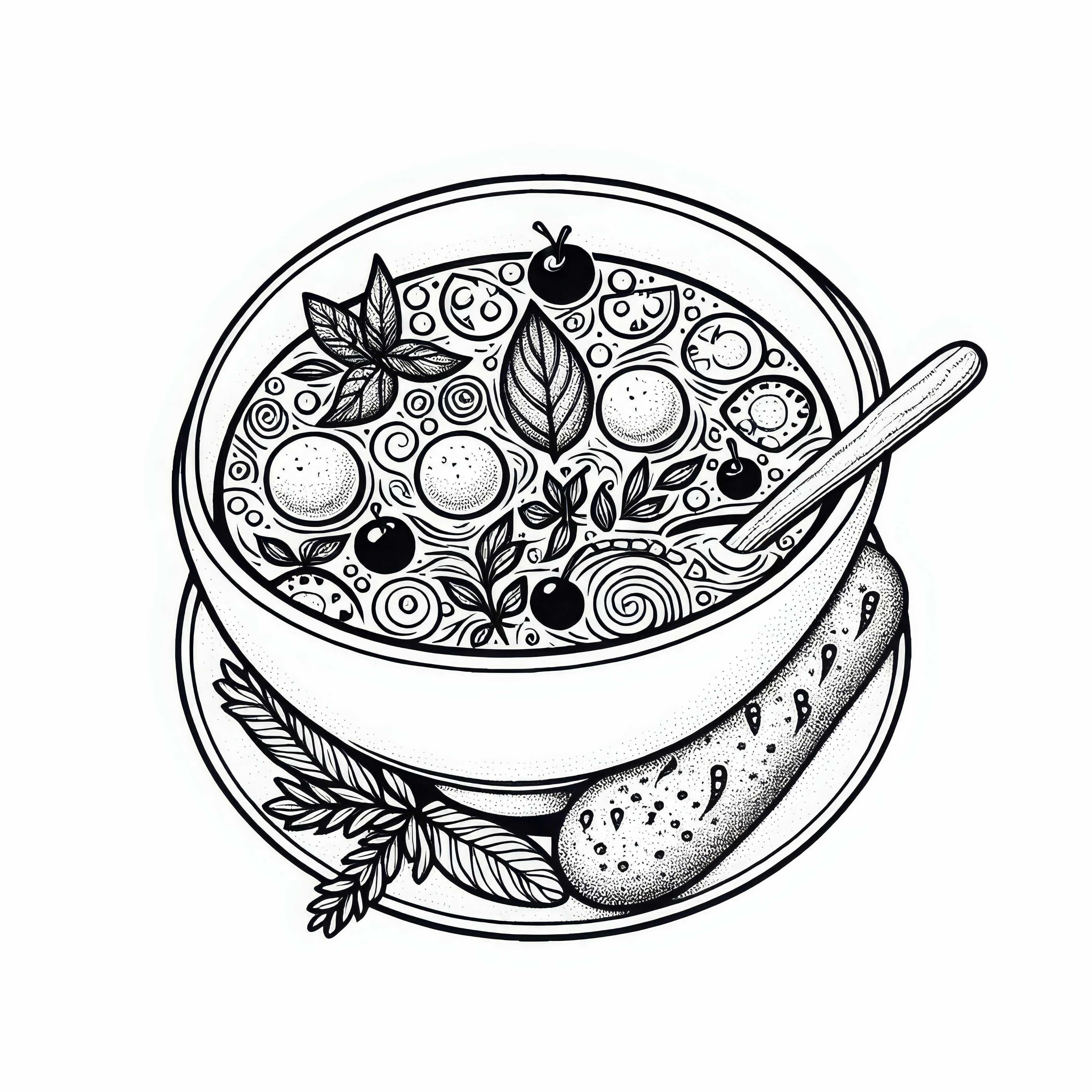 Раскраска супа в качестве закуски – Скачайте бесплатно и раскрасьте Рисунок супа в качестве закуски – бесплатно скачайте и раскрасьте