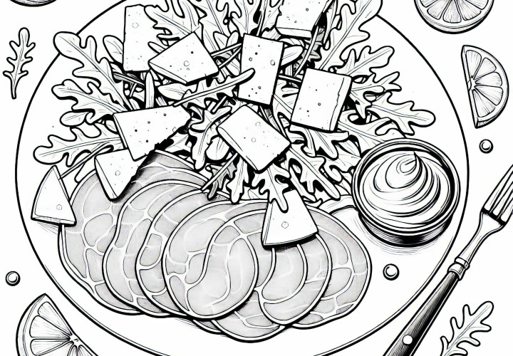 Раскраска с изображением вкусного карпаччо на закуску бесплатно