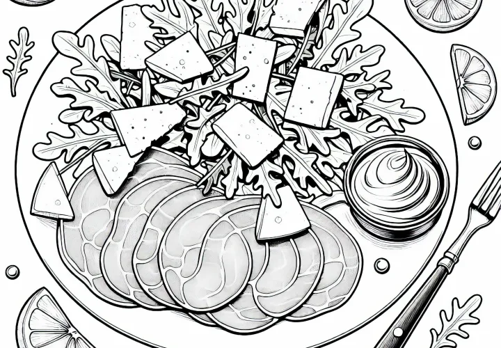 Раскраска с изображением вкусного карпаччо на закуску бесплатно