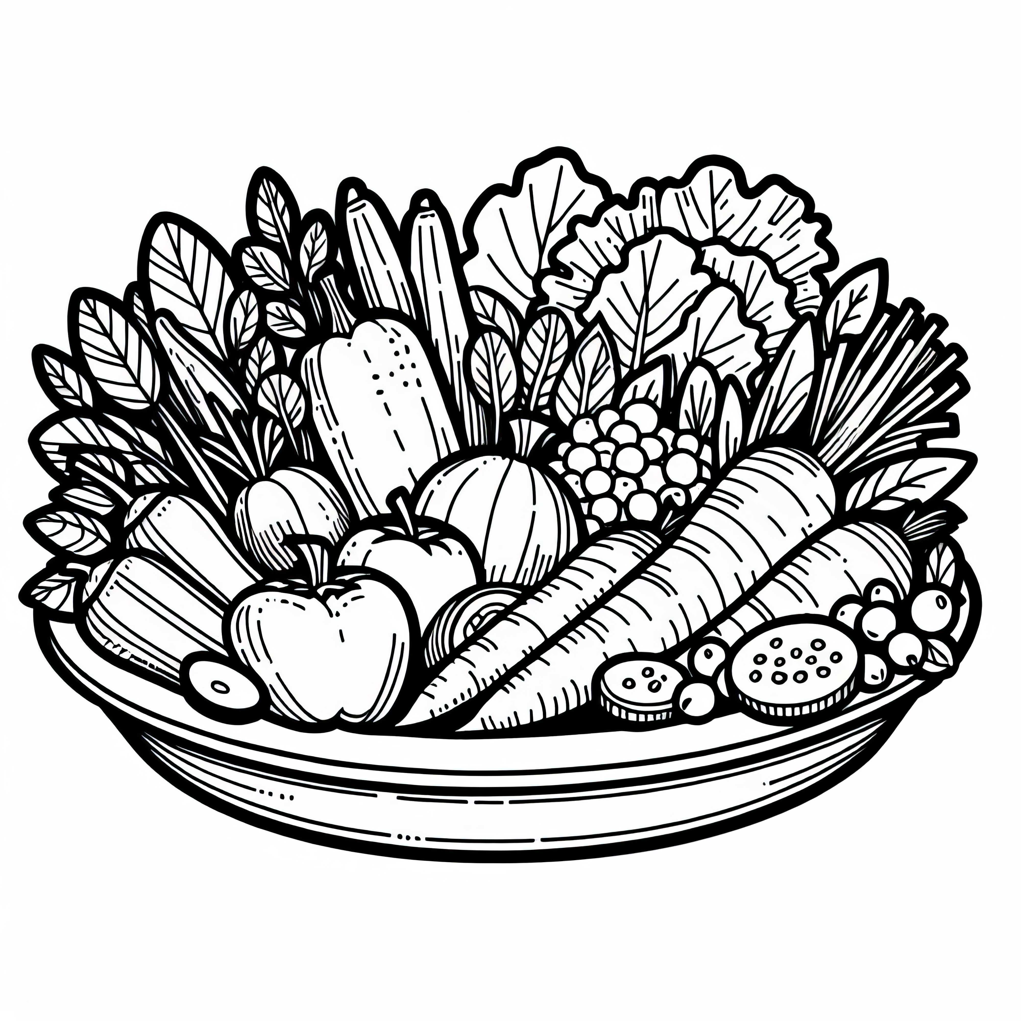Шаблон для раскрашивания овощного блюда Закуска Бесплатно Бесплатный шаблон раскраски для овощного ассортимента закуски