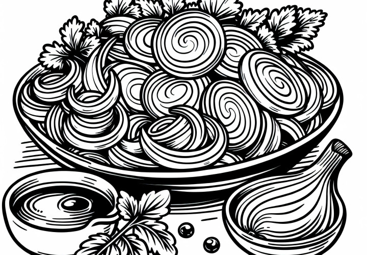 Fried onions as a side dish: Free coloring page