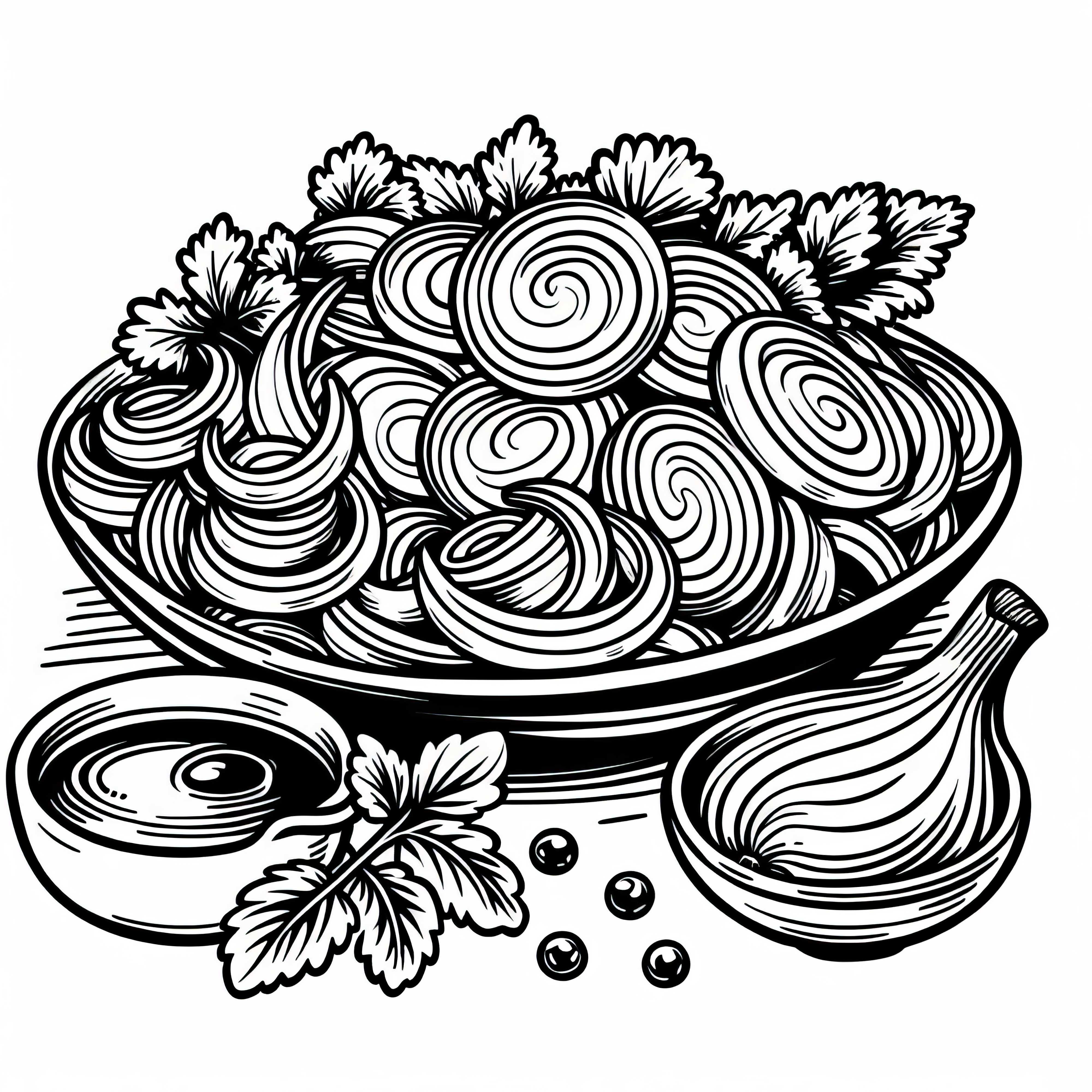 Fried onions as a side dish: Free coloring page Fried onions as a side dish for meals: Free coloring page