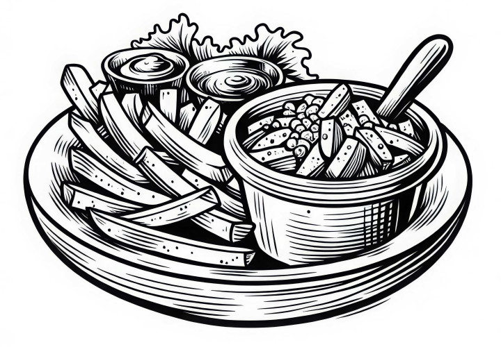 French fries as a side dish – Free coloring page