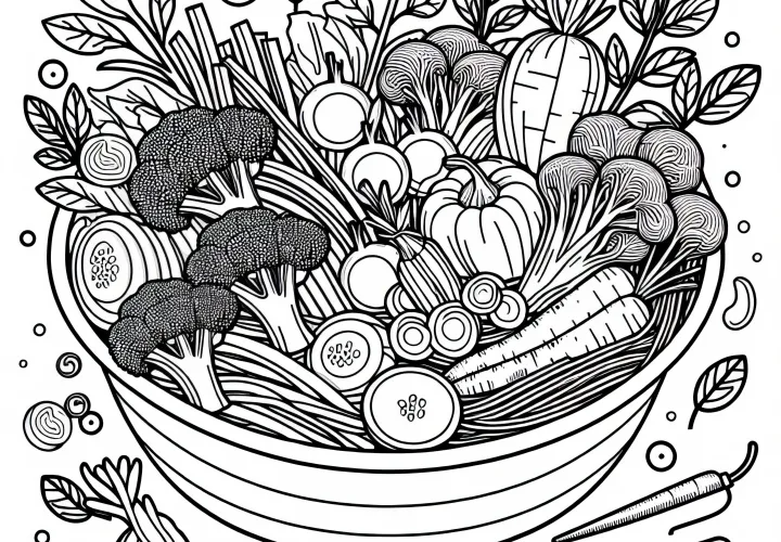 Овощи как гарнир к еде – Раскраска бесплатно