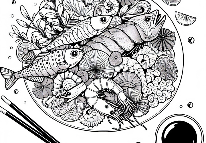 Fruits de mer en plat principal - Dessin à colorier gratuit