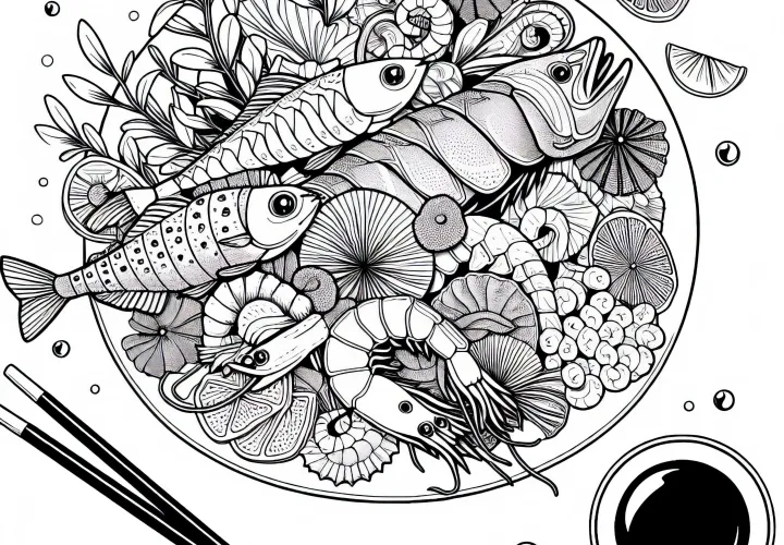 Морепродукты как основное блюдо – Раскраска Бесплатно