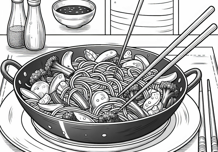 Wok comme plat principal coloriage gratuit