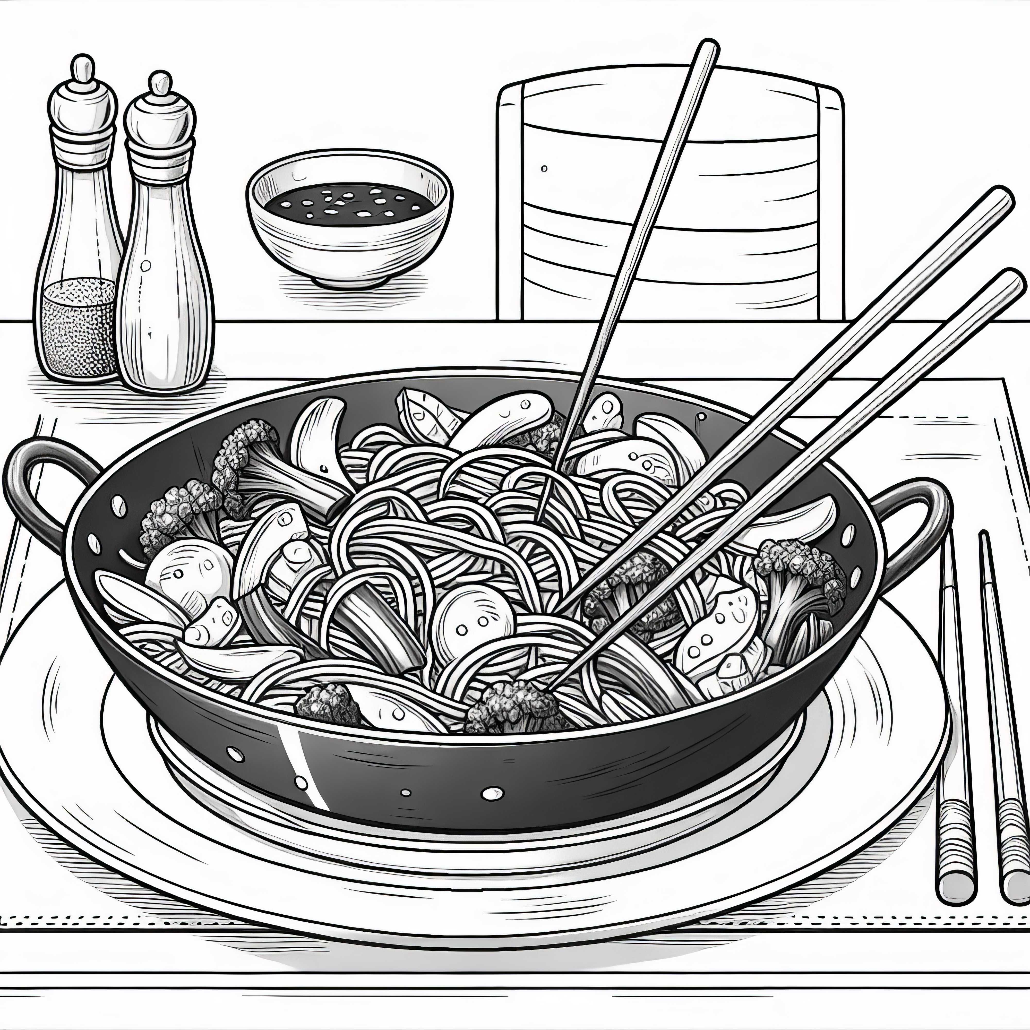 Wok en plat principal modèle à colorier gratuit