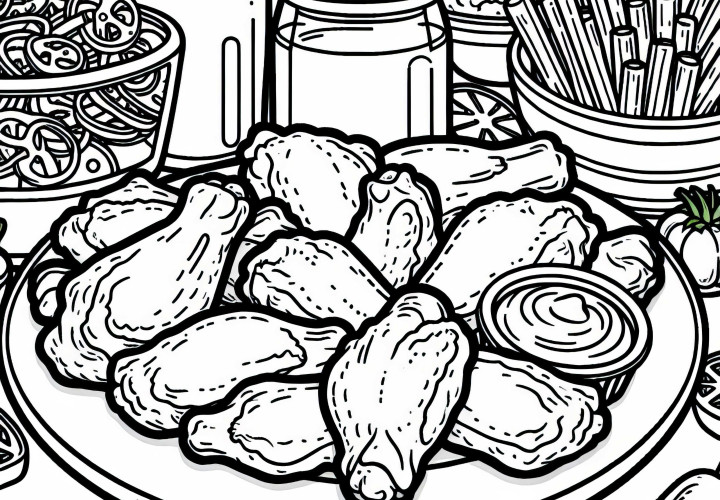 Ailes de poulet comme plat principal - Coloriage gratuit
