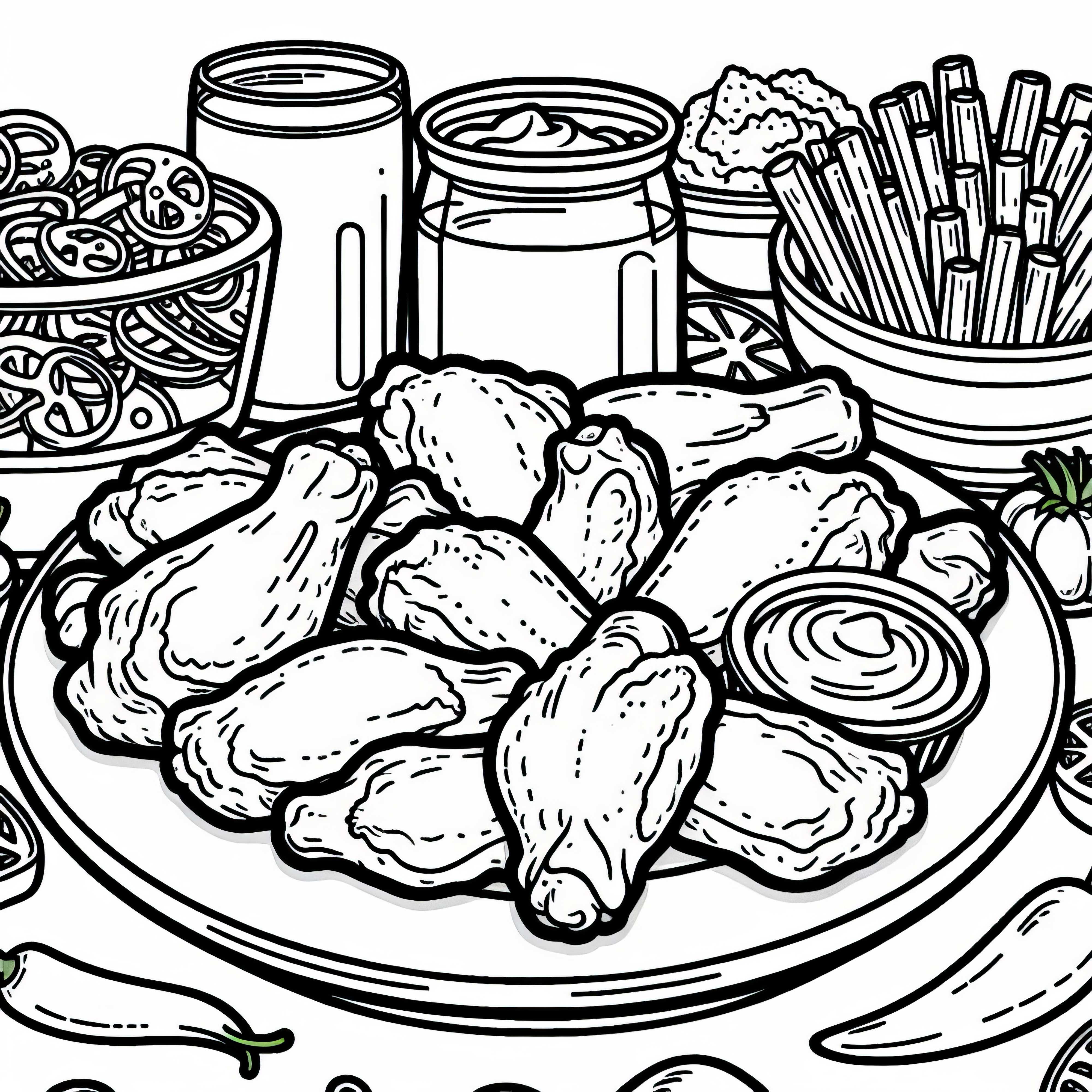 Ailes de poulet en plat principal – Modèle de coloriage gratuit Ailes de poulet en plat principal - Modèle de coloriage gratuit