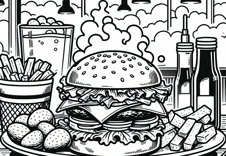 Burger en plat principal coloriage gratuit Burger en plat principal dessin à colorier gratuit