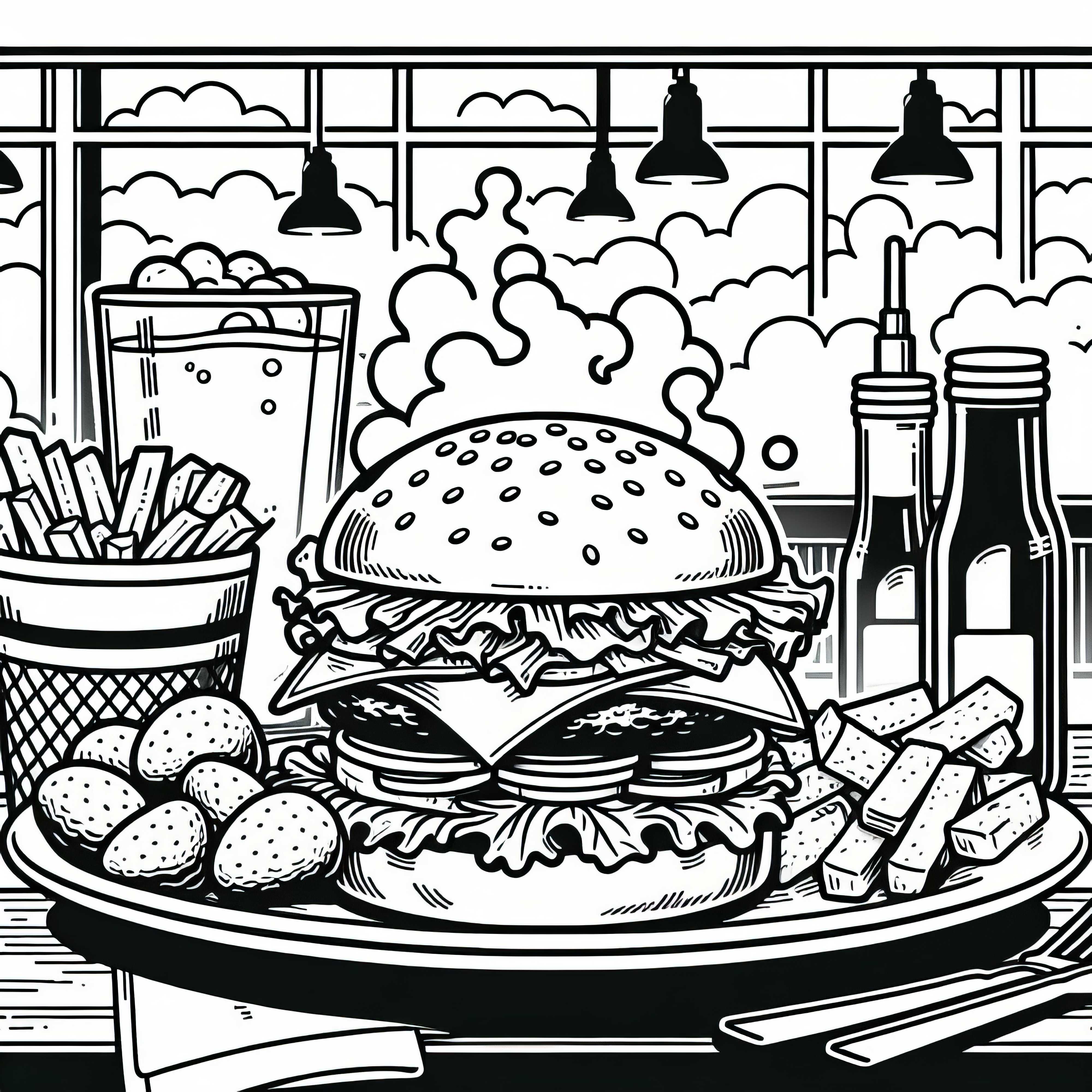 Coloriage gratuit de burger en plat principal