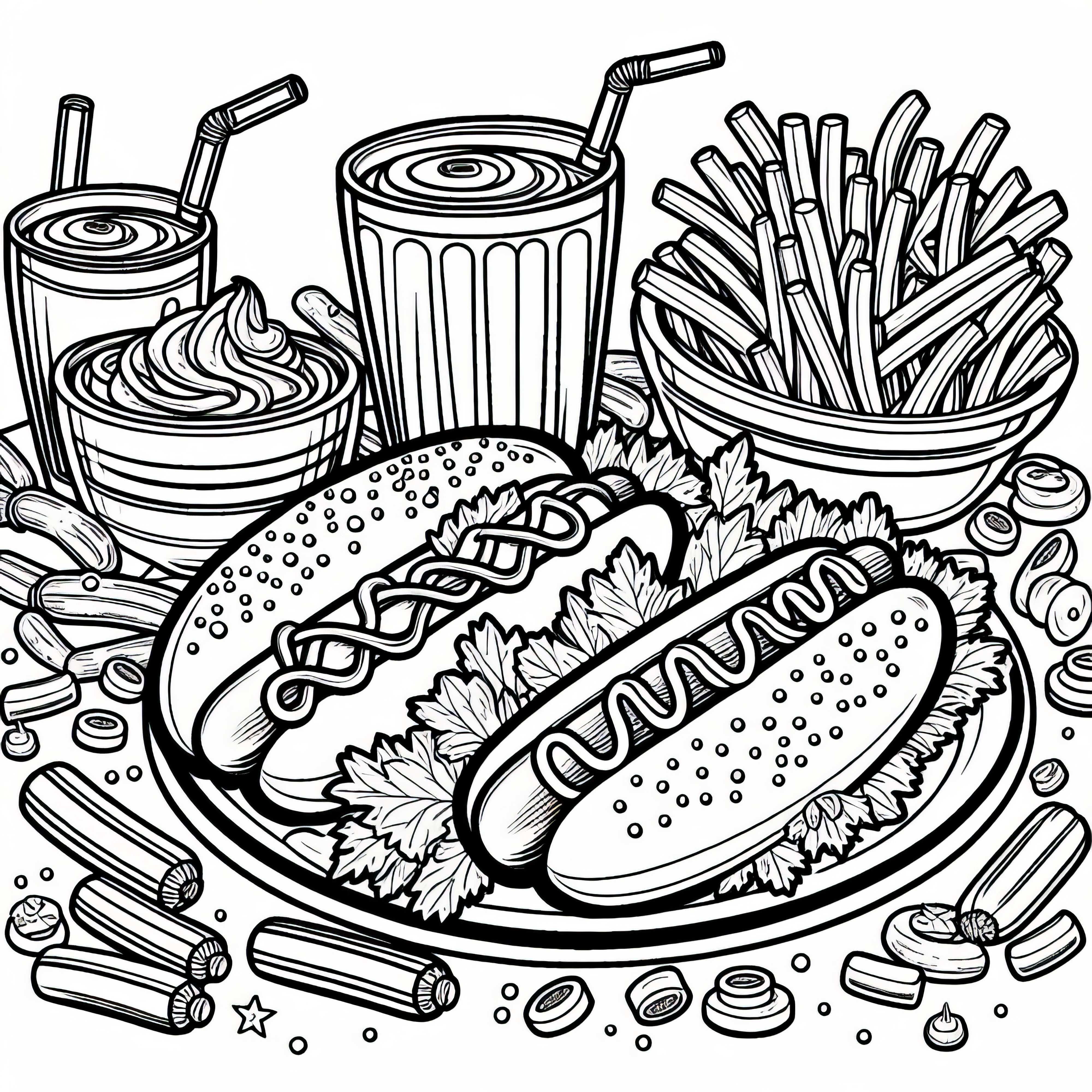Coloriage gratuit de hot dogs en plat principal