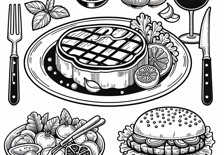 Steaks en plat principal Dessin à colorier Gratuit