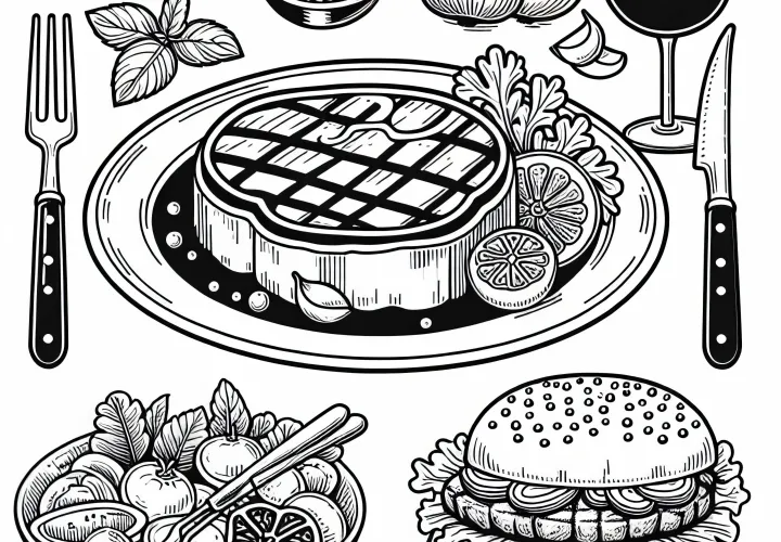 Стейк как основное блюдо Раскраска Бесплатно