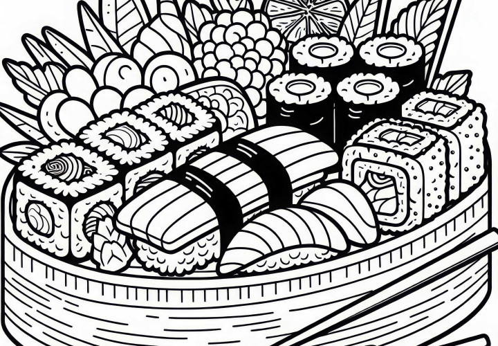 Sushi en plat principal – Télécharger gratuitement le modèle à colorier