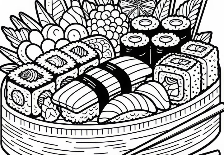 Суши как основное блюдо – скачать раскраску бесплатно